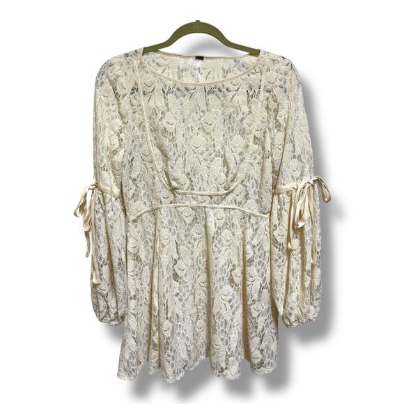 Free People Cream Lace Mini Dress Ruby Sheer Size Small - Picture 1 of 3